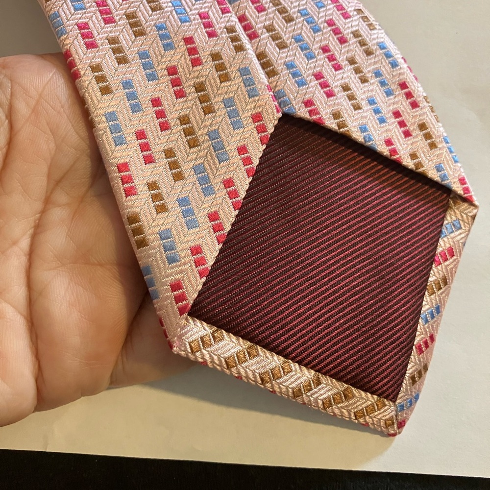 Patterned Pink Multi-Color Silk Tie - Picture 4 of 8